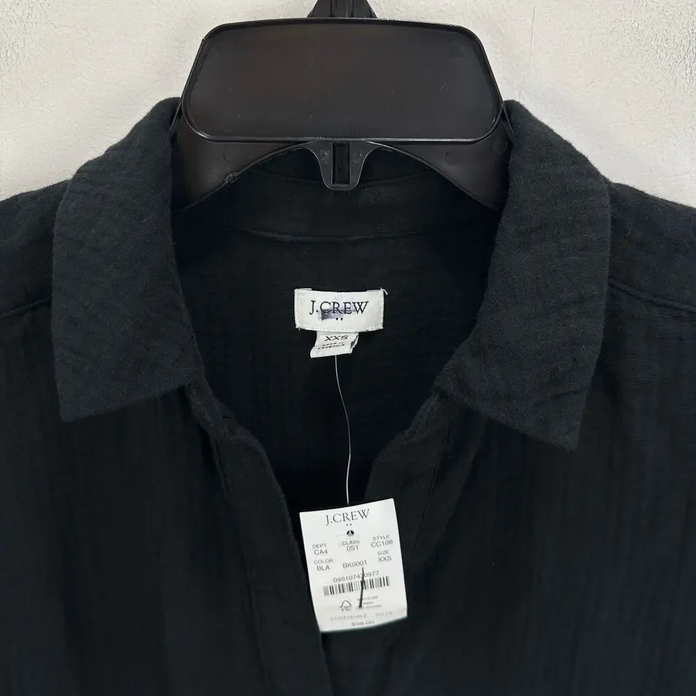 J.Crew Short Sleeve Gauze Popover Dress Mini Casual Cotton Black XXS NWT